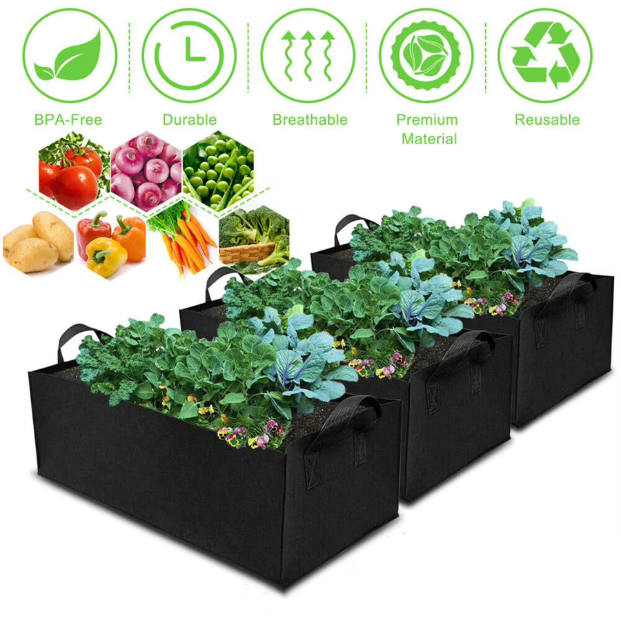 VIBRATITE Garten-Pflanzbeutel aus Filz in Schwarz als rechteckiger Pflanztopf für Gemüse, Tomaten und Kartoffeln - Bild 3