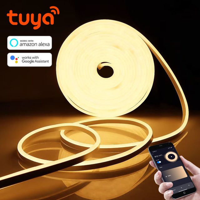 Tuya Smart Life LED Neon Lichtstreifen mit WIFI-Steuerung, Warmweiß, DC12V, SMD 2835, 120 LEDs/m, kompatibel mit Alexa und Google Home - Bild 1