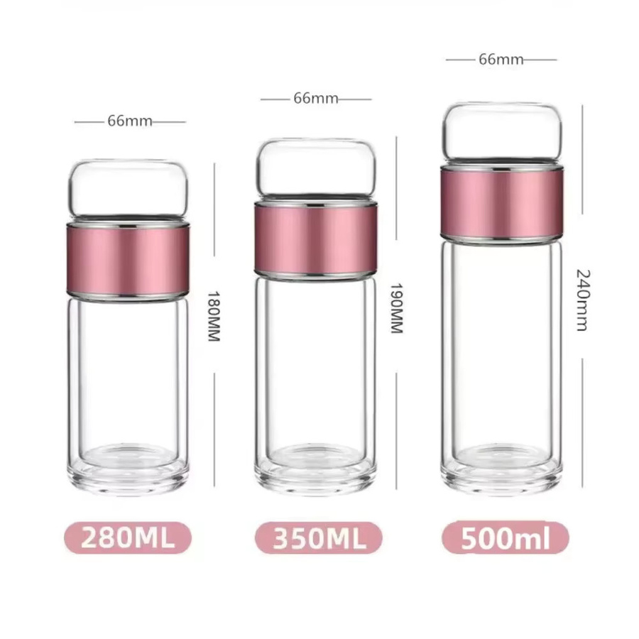 Untior Tee-Wasser-Flasche aus Borosilikatglas mit Infuser und Doppelwand-Isolierung, 500 ml, transparent/schwarz - Bild 3