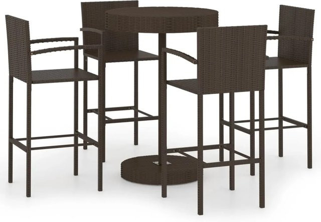 vidaXL 5-tlg Gartenbar-Set aus braunem PE-Rattan mit pulverbeschichtetem Stahlgestell - Bild 1