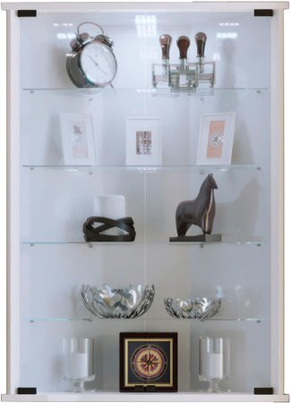 VCM Vitrinenschrank Vecko Eckvitrine Wandhängend in Weiß mit ESG-Sicherheitsglas und Glastüren, B/T/H: 67,3 x 23,0 x 91,0 cm - Bild 1