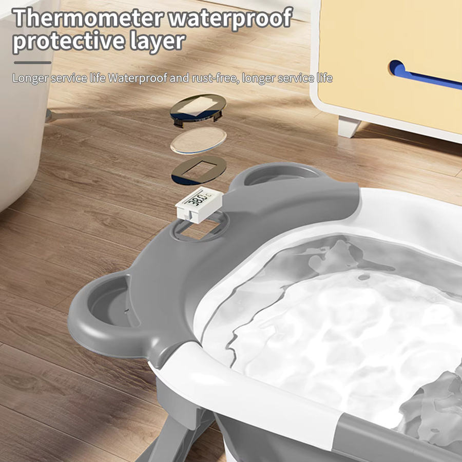 Faltbare Baby-Badewanne von Vacclo in Grau mit rutschfester Badematte und Stützfüßen - Bild 2