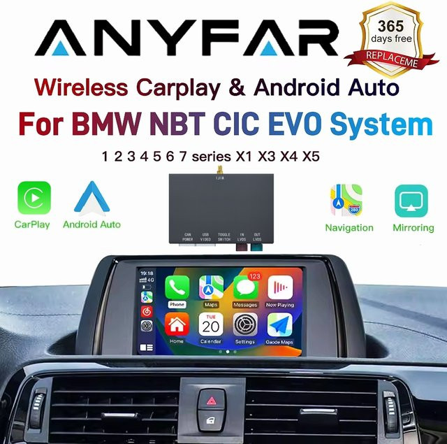 ANYFAR Kabelloser CarPlay und Android Auto Decoder in Schwarz für BMW NBT CIC EVO und MINI Modelle - Bild 1