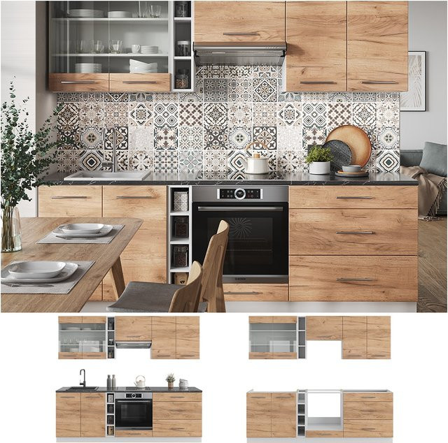 Vicco Küchenzeile Fame-Line Einbauküche in Weiß und Eiche, Breite: 235 cm - Bild 1