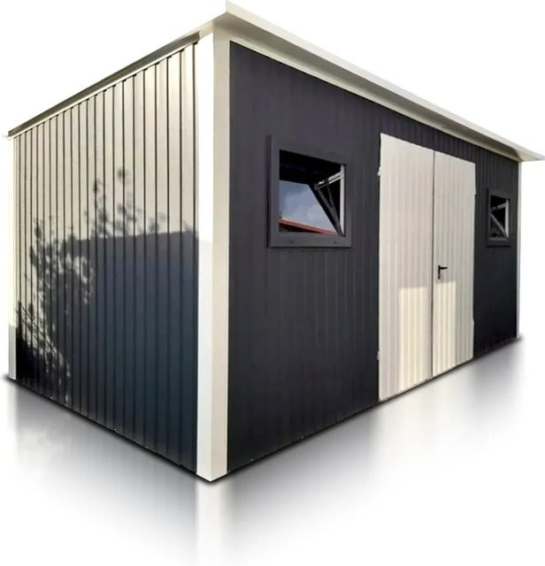 Liderstal Einzelgarage Basic aus Trapezprofilblech mit Pultdach und Doppelflügeltor in Graphit, B: 500 cm, T: 300 cm, H: 233 cm - Bild 1