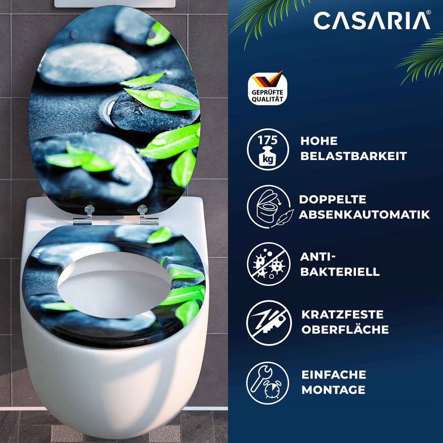 Casaria Toilettensitz Stein und Laub mit Absenkautomatik in Grau und Mehrfarbig, Form: Oval, Breite: 45,7 cm, Tiefe: 45,7 cm - Bild 2