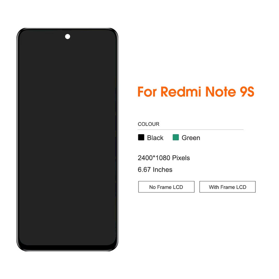 Xiaomi Redmi Note 9S / 9 Pro Ersatz Display mit 6,67 Zoll LCD Touchscreen Digitizer Montage in Schwarz für Modelle M2003J6A1G und M2003J6B2G - Bild 1