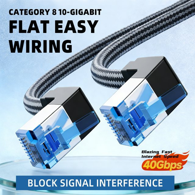 CAT8 Ethernet LAN-Kabel Schwarz mit 40 Gbit/s und 2000 MHz für Router, Laptops und PS5 - Bild 1