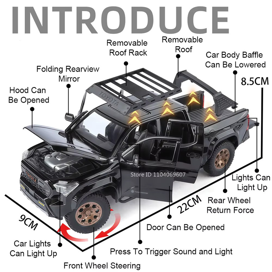 MAKEDA Tacoma Tundra, Spielzeugmodell, 1:24, Metall, Licht, zurückziehbar - Bild 3