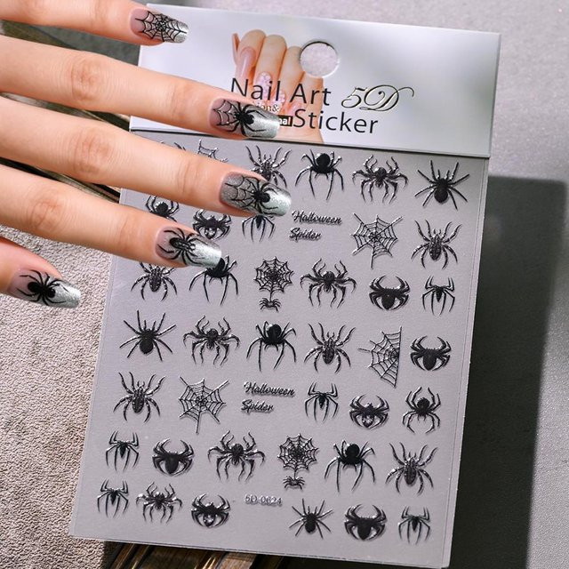 MAFANAILS Nagelaufkleber Spinnennetz Fledermaus, schwarz, glänzend - Bild 1
