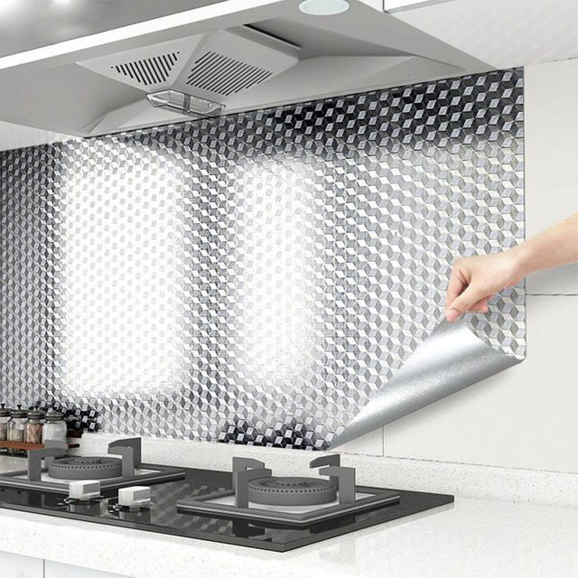 Selbstklebende 3D-Wandpaneele in Silber, wasserfeste Tapete für die Küche im modernen Design - Bild 1