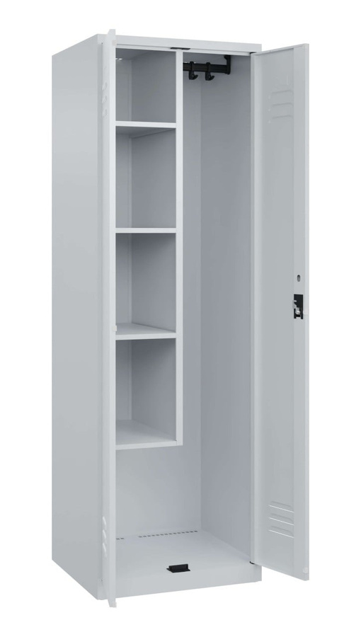 BIGBOXX Putzmittelschrank aus Metall in Grau mit Scharniertüren und Kleiderstange - Bild 1
