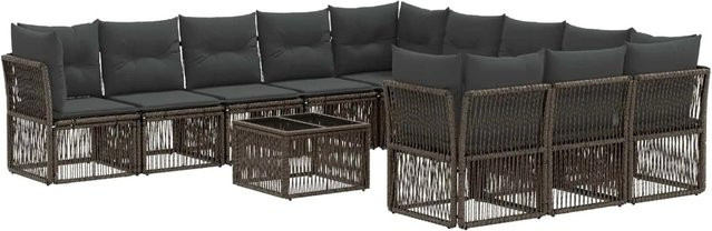 vidaXL Gartensofa-Set 12-tlg. in Grau mit Polyrattan, Eckelementen und Couchtisch, U-Form mit Polsterkissen und abnehmbaren Bezügen - Bild 1