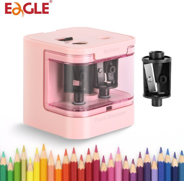 EAGLE Elektrischer Bleistiftspitzer in Pink mit zwei Löchern, USB/Akku Dual-Power und automatischem Stopp für Schule und Büro - Bild 1