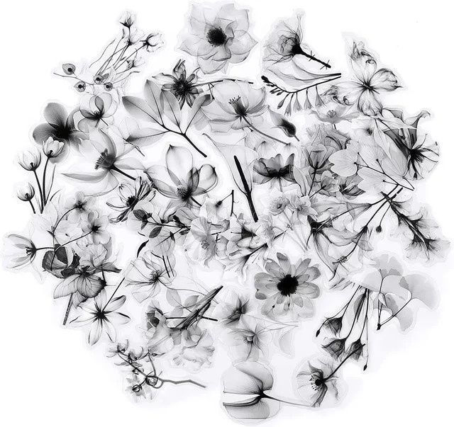 GOGOTU Blumen Graffiti-Aufkleber, Schwarz-Weiß, Transparent, 50-teiliges Set - Bild 1