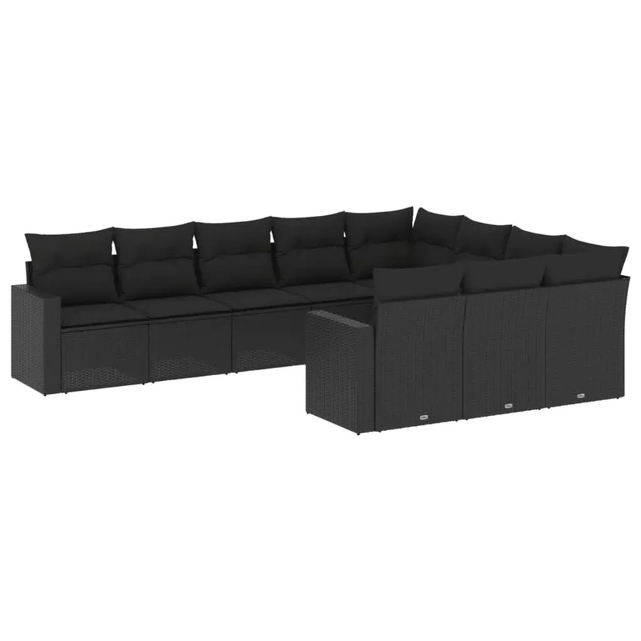 vidaXL 10-tlg. Garten-Sofagarnitur in U-Form aus Poly-Rattan mit Kissen in Schwarz - Bild 2