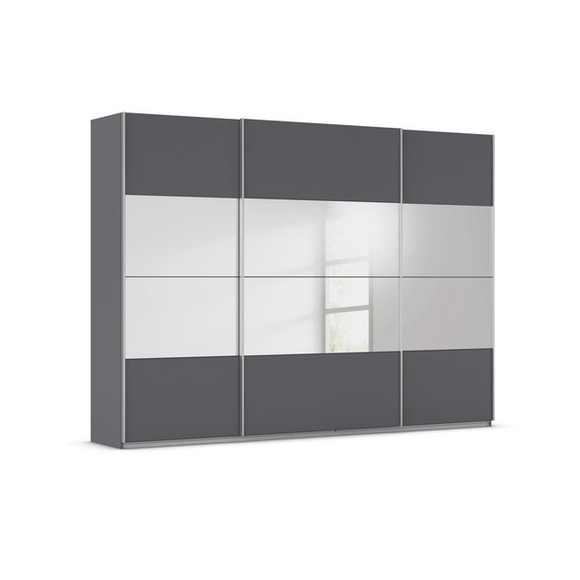 RAUCH ORANGE Quadra Schwebetürenschrank mit Spiegelelementen in Grau, B/H/T: 315 x 230 x 62 cm - Bild 1