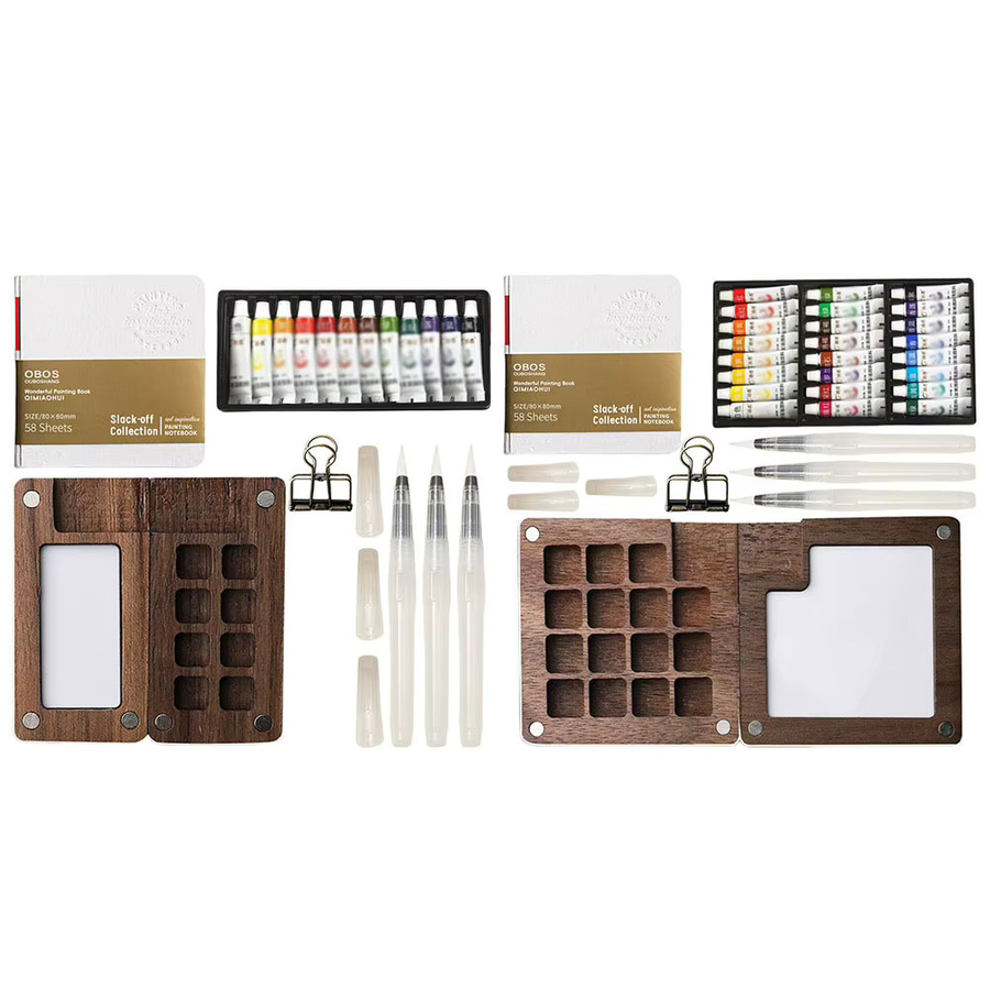 Tragbare Mini-Aquarellbox mit 8/15 Fächern aus Holz für deine Reise-Malpalette in Multicolour - Bild 1