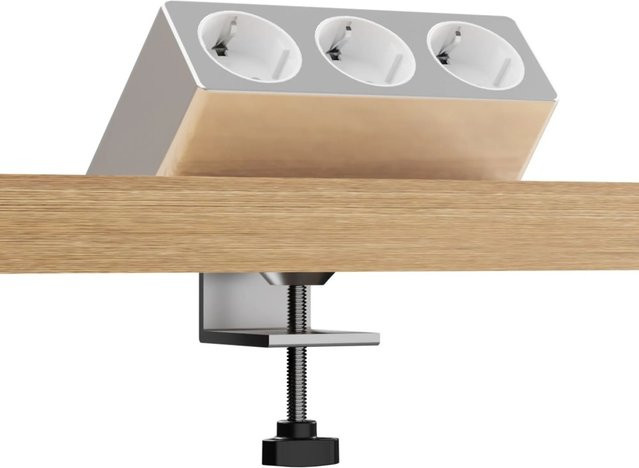 Kalb Luxor 3-fach Steckdose mit USB-A und USB-C zur Untertischmontage via Tischklemme, 2m Kabel, 230VAC, 16A, in Weiß oder Silber - Bild 1