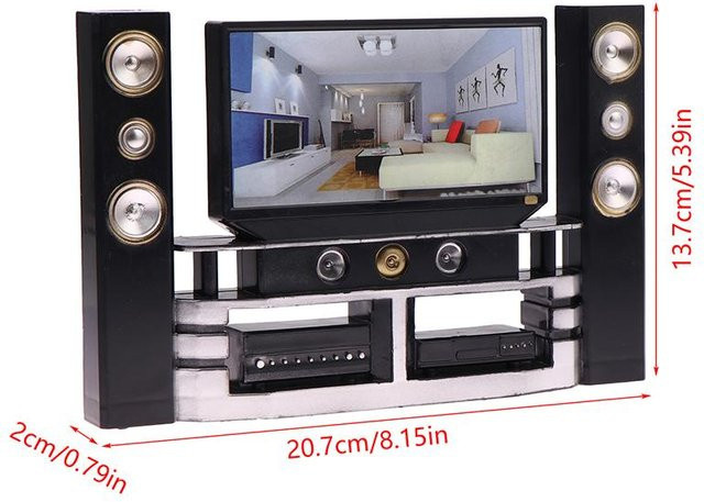 Discover Intime Mini-TV und Audio-Ornament, Puppenhaus Wohnzimmermöbel, Grau, ab 14 Jahren - Bild 1
