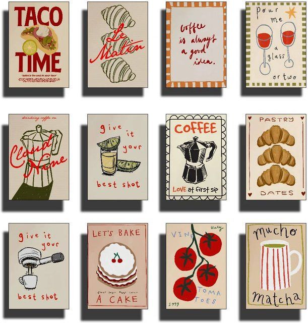 Retro Kunst Poster Kaffee Latte Cocktail Motiv aus Papier für Küche und Café, Breite: 10 cm, Höhe: 15 cm - Bild 1