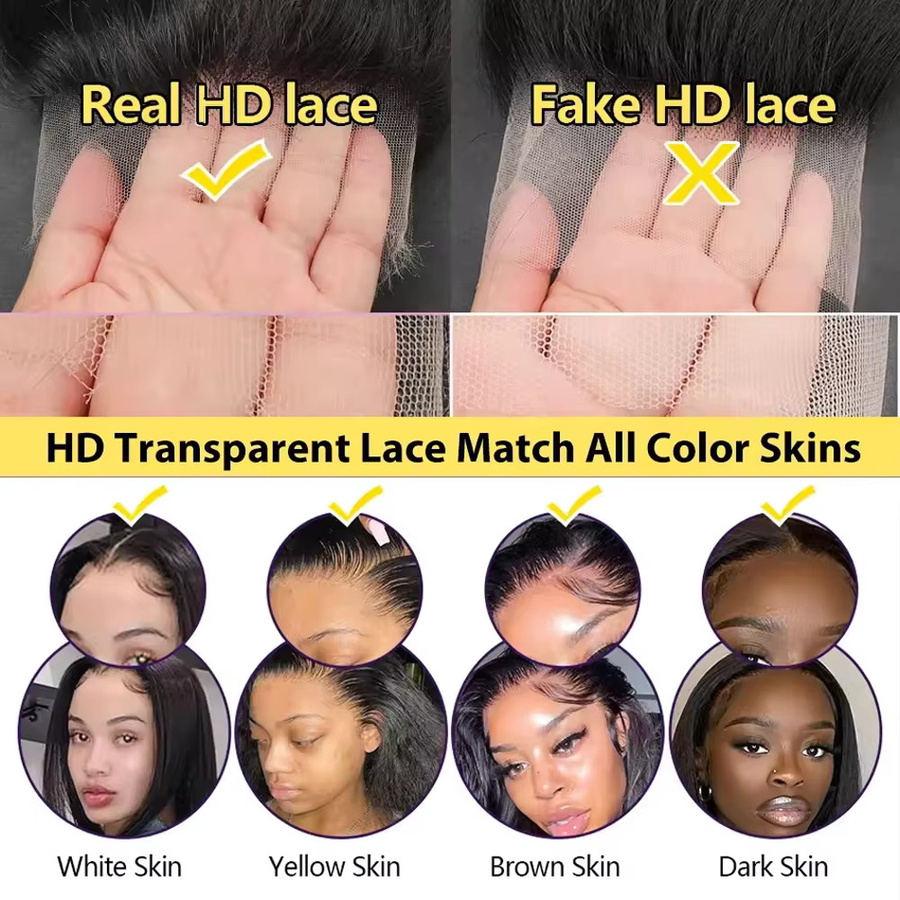 Sooolavely Lace Frontal Perücke, brasilianisches Echthaar, naturschwarz, Damen - Bild 4