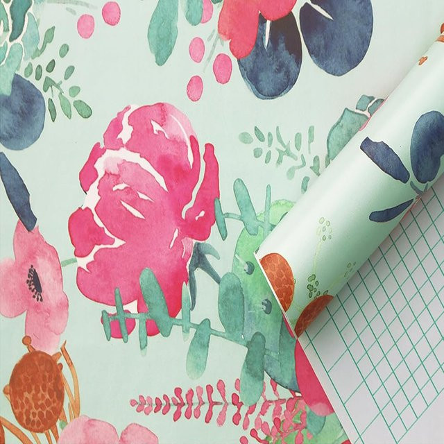 KALYNN Selbstklebende Tapete mit Blumenmuster in Blau und Multicolour, wasserdichte Wanddekoration für Schlafzimmer, Wohnzimmer und Küchenschränke - Bild 1