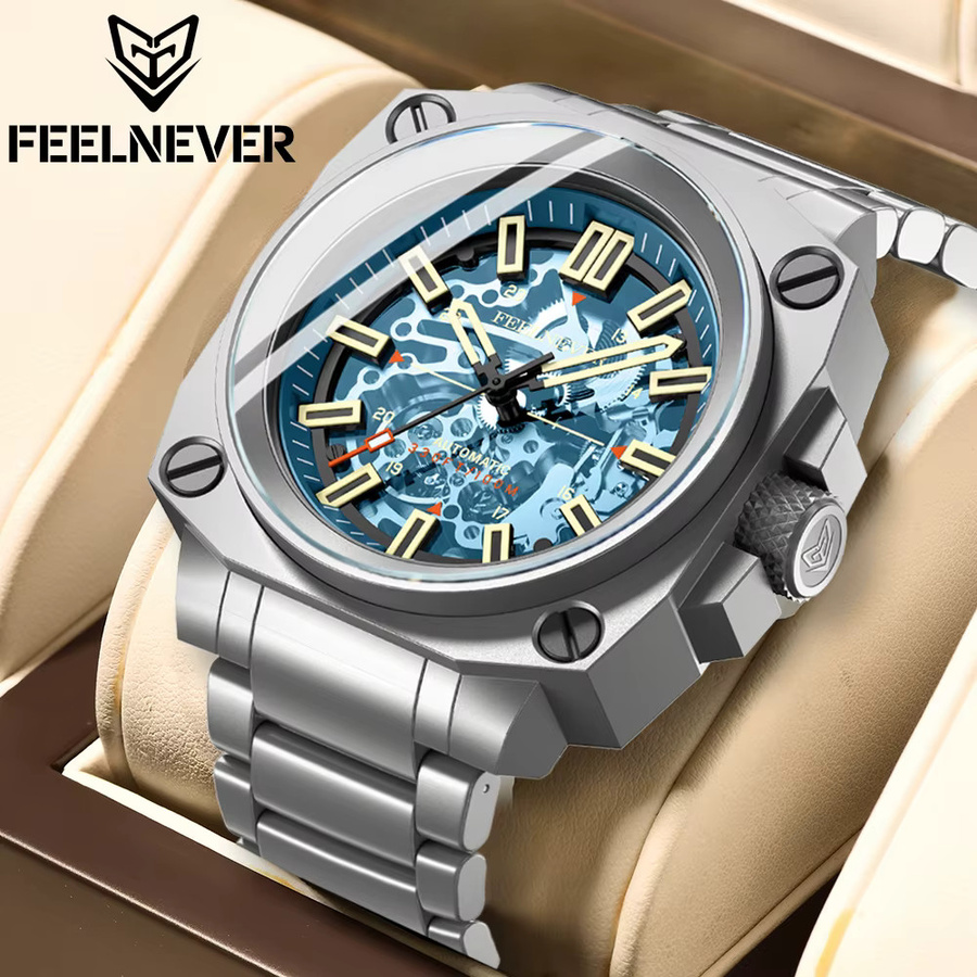FeelNever Armbanduhr Automatik, Edelstahl, Blau, Leder, Herren - Bild 5