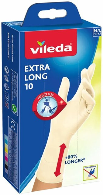 Vileda Einweghandschuhe Natural Latex Extra Long in Beige, Größe M/L - Bild 1