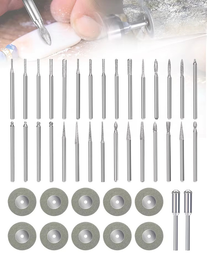 xcan 42-teiliges Diamant Schleifset mit Sägeblättern, Gratnadeln und Gravurspitzen in Silber für Mini-Elektrisch-Schleifer und Gravierwerkzeuge - Bild 5