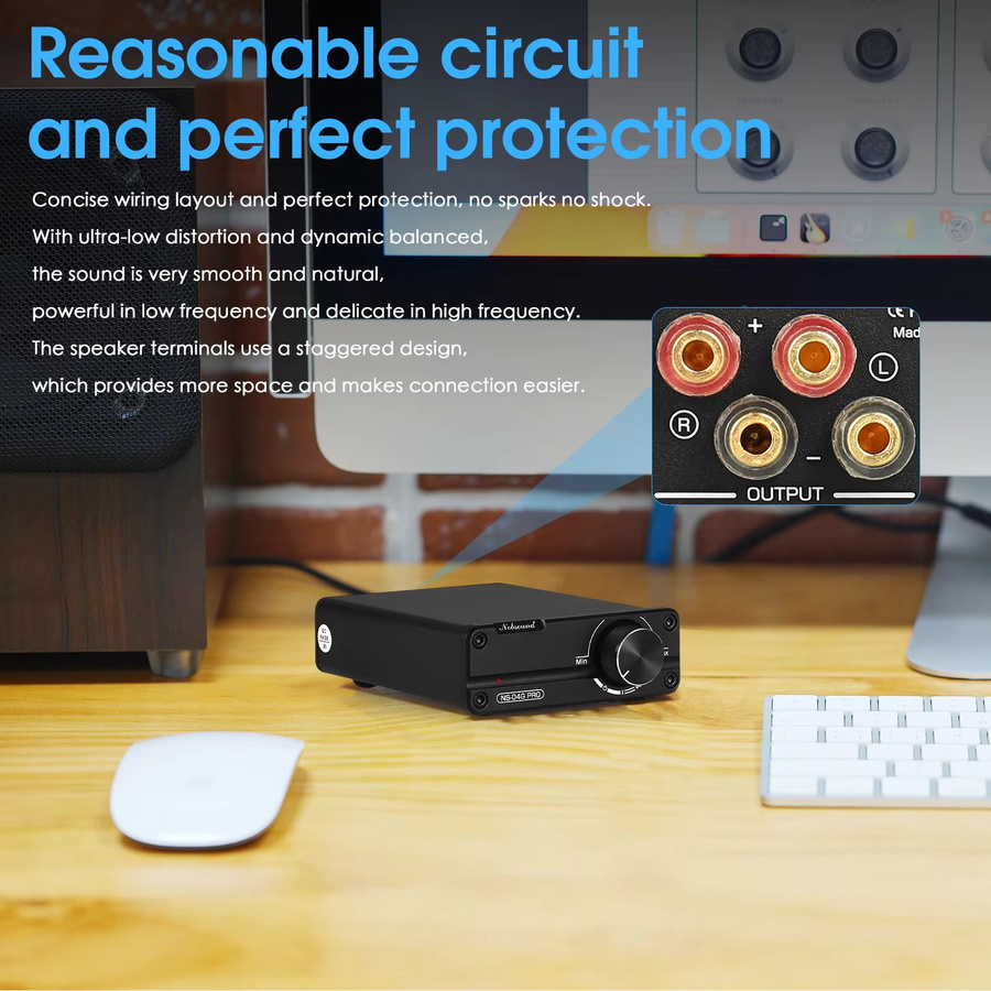 Nob sound NS-04G Pro Mini Digitaler HiFi Stereo Verstärker, 2,0 Kanal Klasse D Audio Amp, 100W + 100W, Schwarz - Bild 5