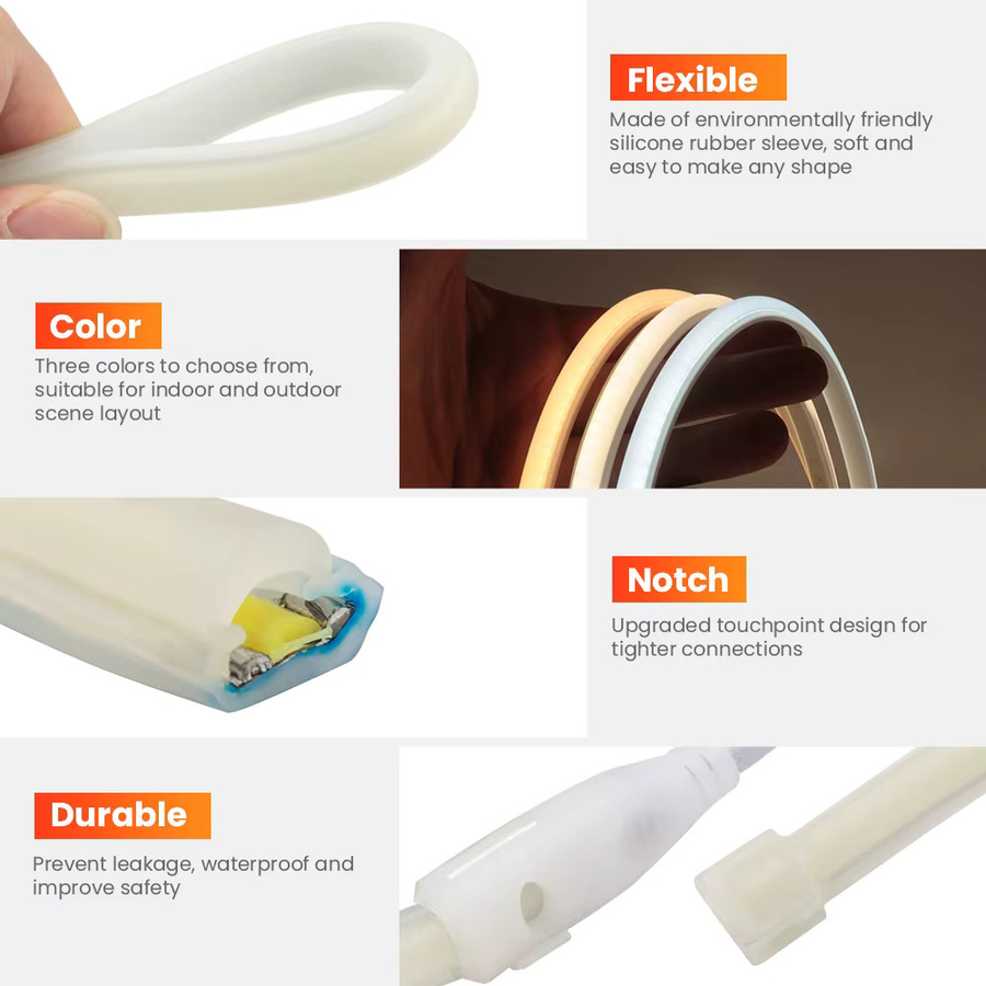 XUNATA COB Neon LED-Streifen Weiß, 220V, 288 LEDs, wasserdichtes flexibles Außenbandlicht für die lineare Heimdekoration - Bild 6
