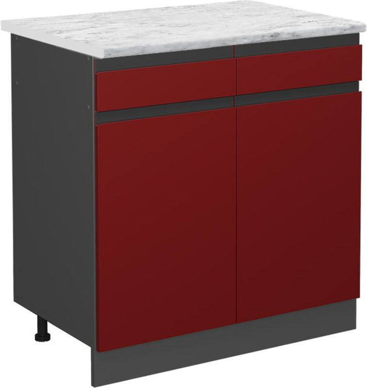 Vicco Schubladenschrank R-line in Rot mit Marmor-Optik und Holzwerkstoff, Breite: 80 cm, Höhe: 81,6 cm, Tiefe: 46 cm - Bild 1