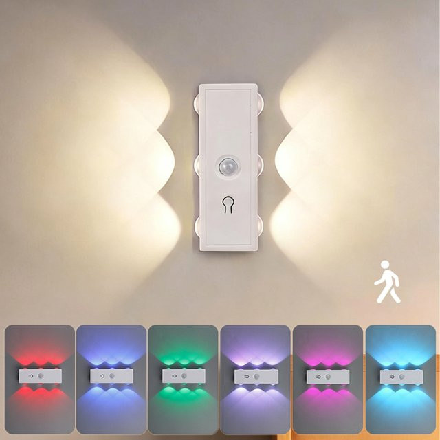 GGBEE Magnetische LED-Wandleuchte mit Bewegungssensor und USB-Akku, Mehrfarbiges Nachtlicht für Schlafzimmer, Flur und Treppen, Weiß - Bild 1