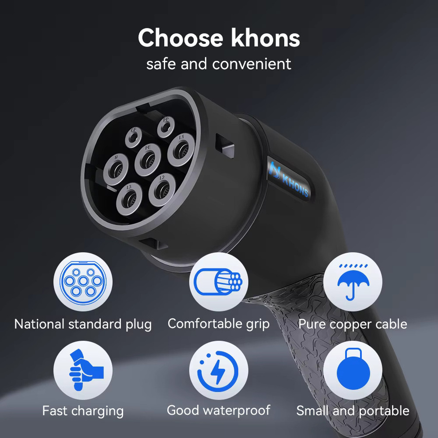 Khons EV-Ladestation Typ2 auf Typ2 Kabel 7KW 32A mit 5m Länge, Schwarz, IP65 Schutzklasse - Bild 2