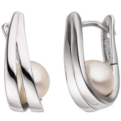 Colfem Creolen 925 Sterling Silber, Süßwasser Perlen, Ohrringe - Bild 1