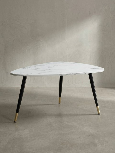 KADIMA DESIGN Couchtisch in Marmor Optik, dreieckig, Weiß, Metall-Gestell, B: 90 cm, T: 60 cm, H: 41 cm - Bild 1