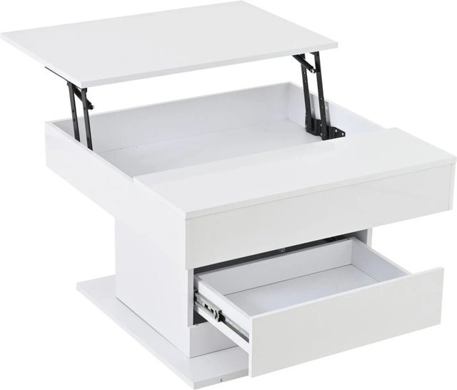 PXloue Couchtisch Weiß Hochglanz mit Schublade, höhenverstellbar und drehbar, B/T: 70 x 70 cm - Bild 1
