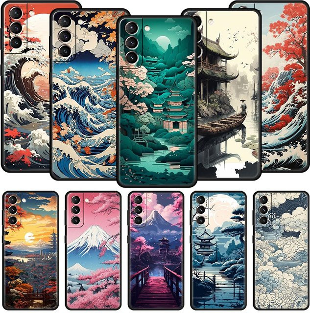 Japanische Landschaft Silikon Handyhülle für Samsung Galaxy S24 S23 S22 S21 S20 Ultra S10 S9 Plus S10e S8 FE 5G in Multicolour - Bild 1
