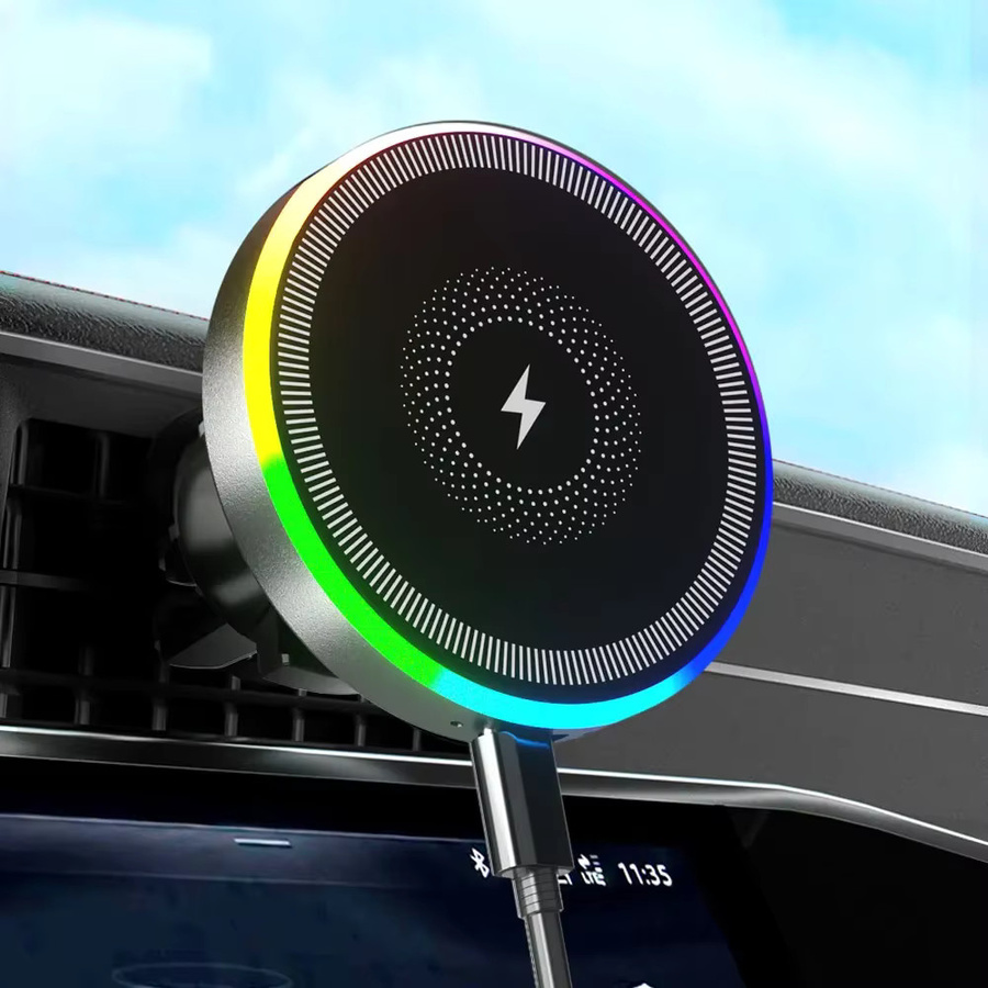 VIKEFON MagSafe Auto-Magnet-Handyhalterung mit RGB-Licht und kabellosem Schnellladegerät für Lüftungsschlitze, Schwarz, Multicolour - Bild 7