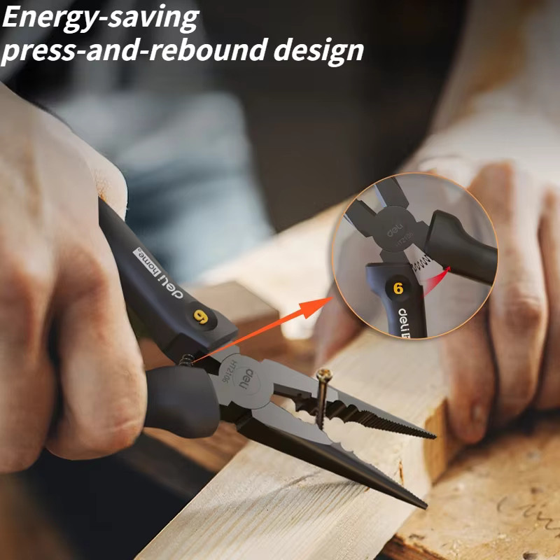 Deli Multifunktions-Langzange in Grau zum Schneiden, Klemmen und Abisolieren für Elektriker und Reparaturen, 6 Zoll - Bild 3