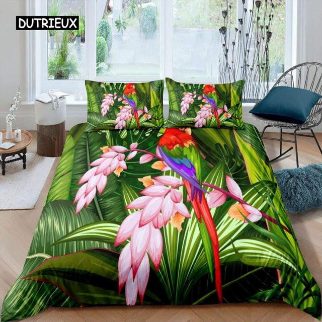 Binchi Outdoor Product Bettwäsche-Set mit tropischen Vögeln und Kolibris im Aquarell-Design, Weiß/Mehrfarbig, Material Polyester und Mikrofaser, B/H: 150 x 200 cm - Bild 1