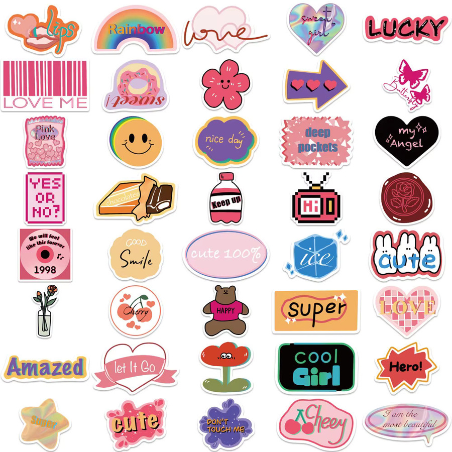 40 Stück Retro Doodle Aufkleber wasserfest in Multicolour von BulingBulingStickers Shop zur Dekoration von Gepäck, Stiften oder Gitarren - Bild 2