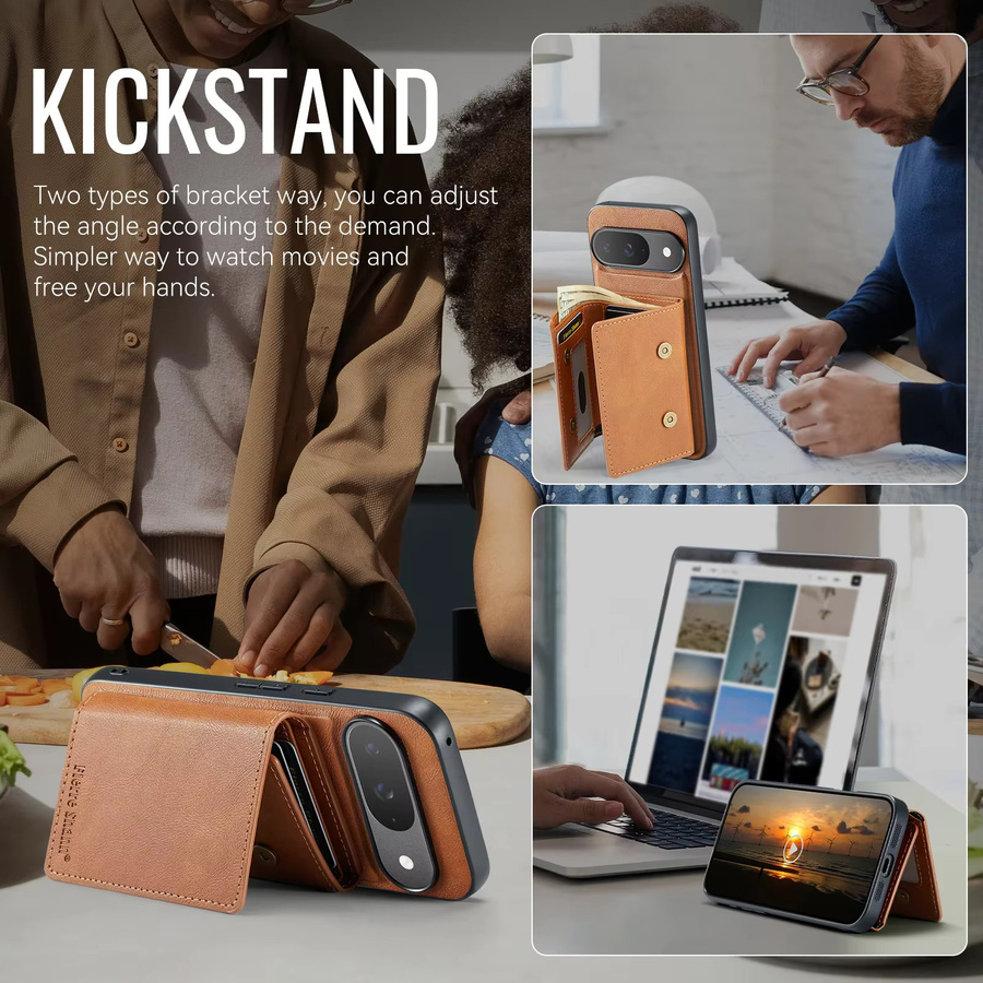 Magnetische Brieftasche Schutzhülle für Google Pixel 10 9 8 9A 8A 7A Pro XL mit MagSafe Wireless Ladefunktion, 5 Kartenfächern und Ständer-Halterung in Braun und Lila - Bild 4