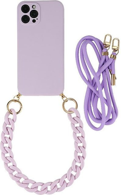 Motorola Crossbody Lanyard Hülle mit Kette aus Flüssigsilikon im Design Marmor Achat in Purple für Moto G85 G84 G54 G34 G24 G14 Edge 50 Fusion und Moto G04 - Bild 1