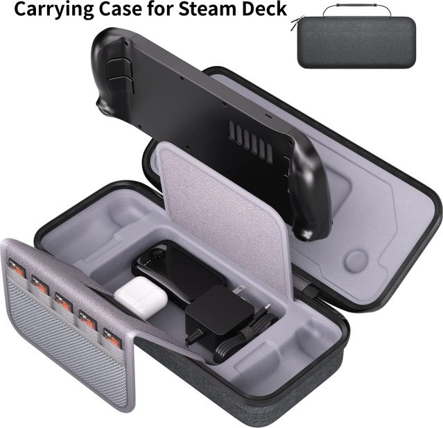 SZKOSTON Tragetasche für die Steam Deck Spielekonsole in Grau mit Kartensteckplätzen für Gaming-Zubehör - Bild 1