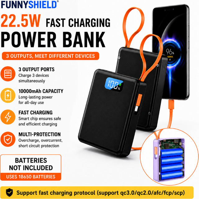 FUNNYSHIELD Powerbank-Gehäuse für 4x 18650 Batterien mit 22,5W Typ-C Schnellladung in Lila - Bild 1