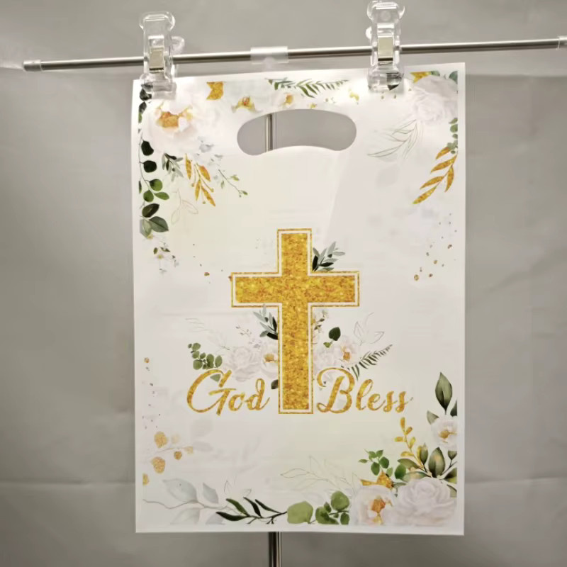 TMZ Wiederverwendbare Party-Geschenktüten aus Kunststoff mit Aufschrift God Bless in Weiß für kleine Geschenke und Leckereien - Bild 2