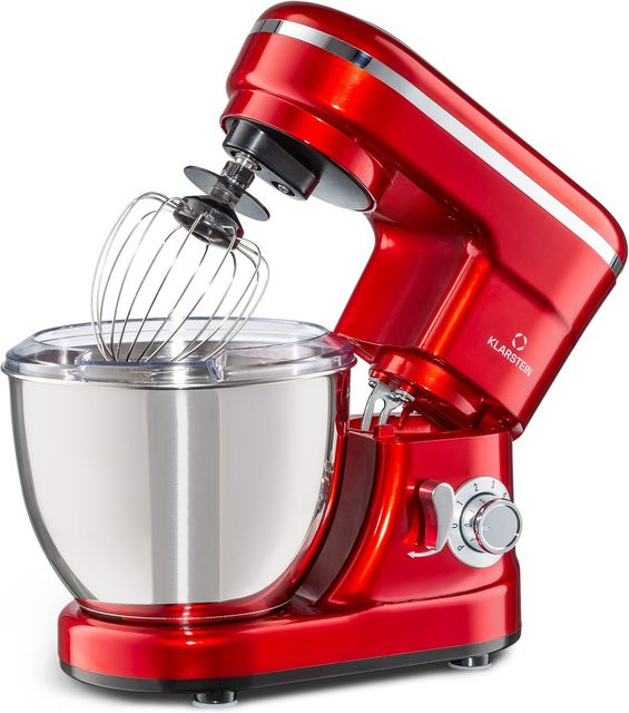 Klarstein Bella Mini Rührmaschine aus Edelstahl mit 1200 W, 6 Stufen und Pulsfunktion, 4 Liter, Silber/Rot - Bild 1
