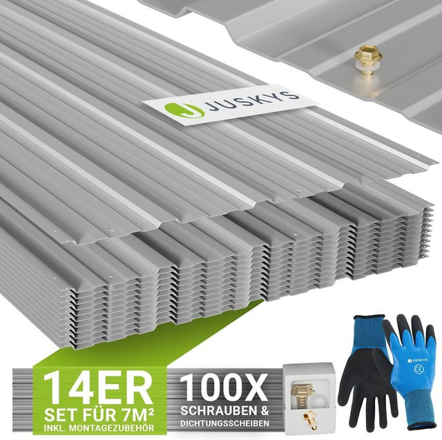 Juskys Profilblech Trapezblech aus verzinktem Stahl Grau, 14er Set, B: 110 cm, H: 45 cm, Dicke: 0,23 mm - Bild 1